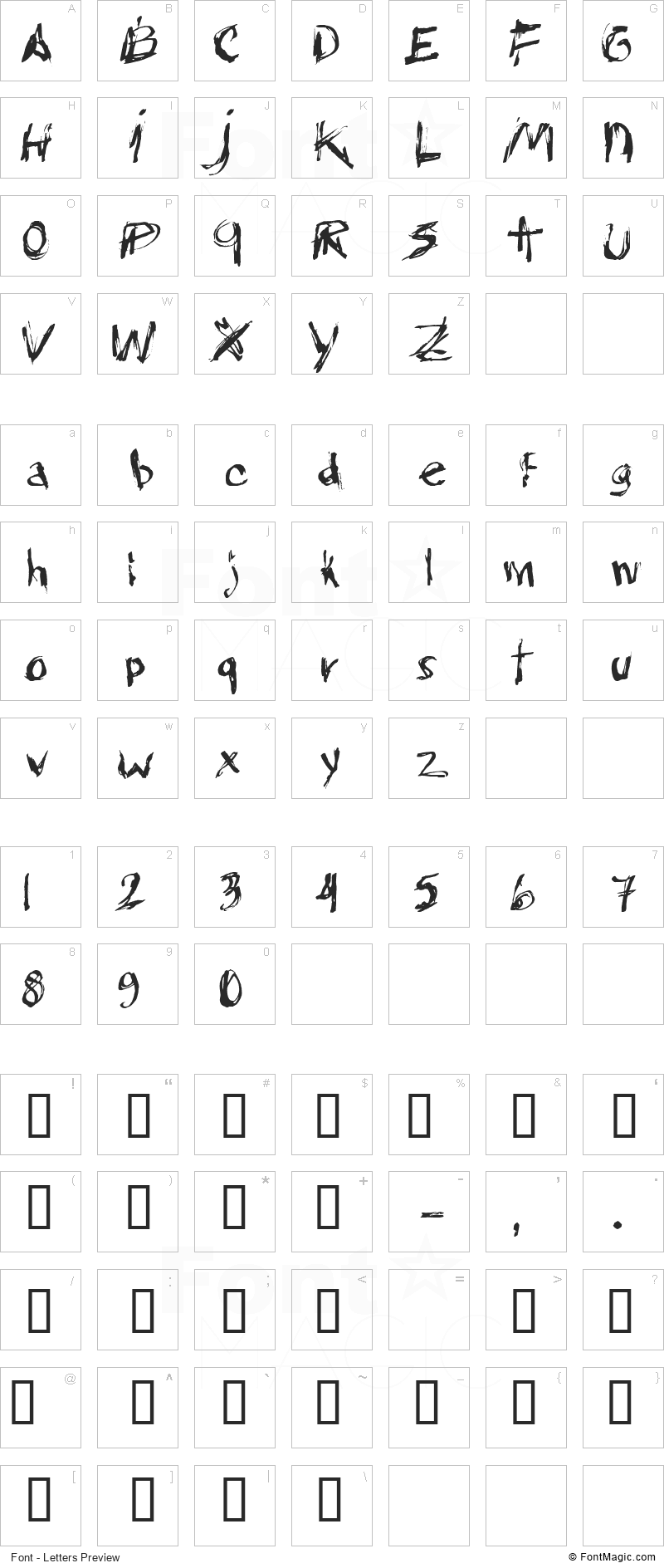 CF White Trash Font - All Latters Preview Chart